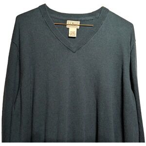 L.L.Bean Sweater Mens XL Tall Teal Green V Neck Cotton Cashmere‎ Blend Pullover
